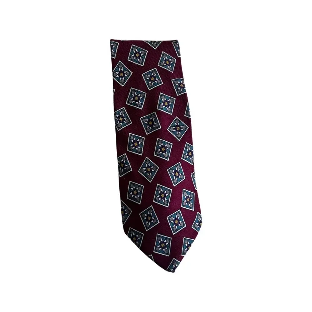Vintage Kenneth Gordon 90s Quilt Square Silk Necktie